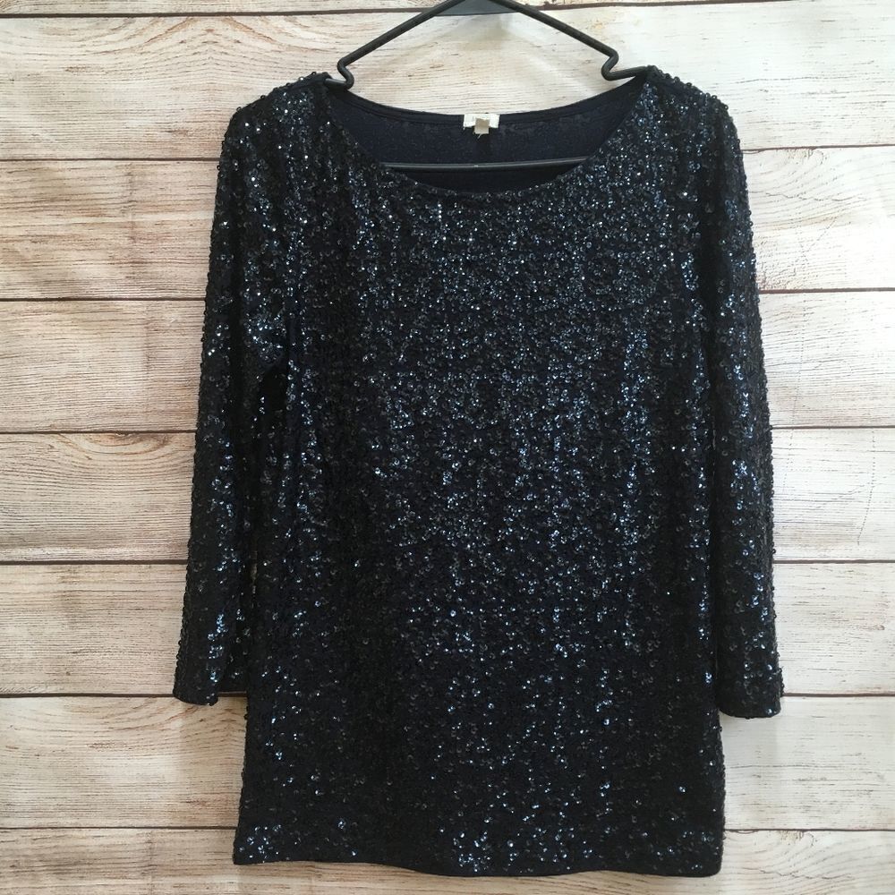 โJโCREWโALLOVERย SEQUINโTOPโINโNAVYโBLUE